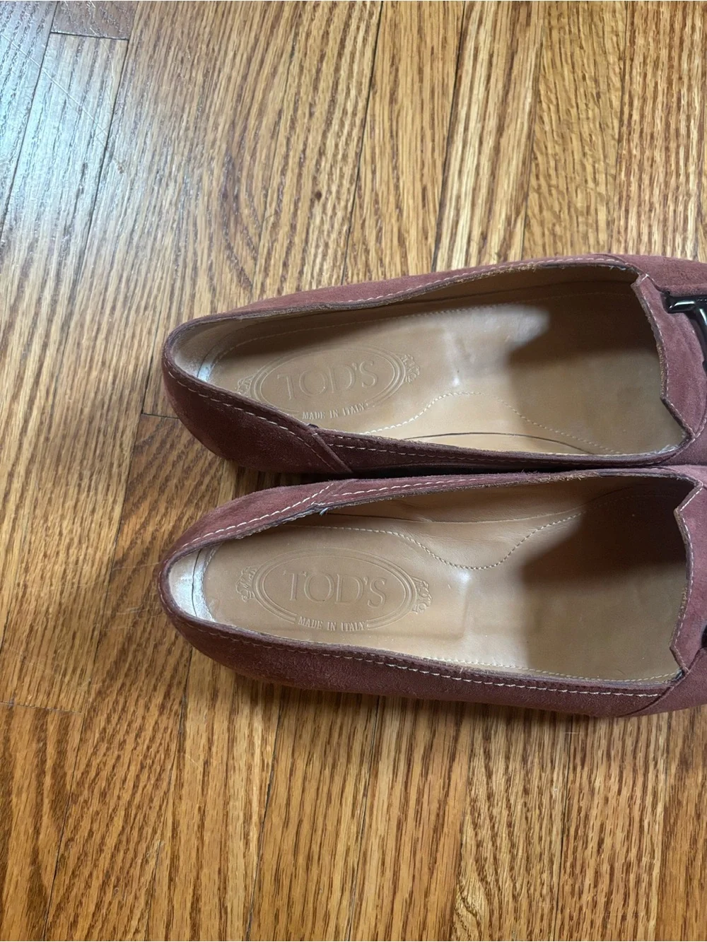 Tod’s Salmon Suede Pointed Toe Loafers with Metal Bit